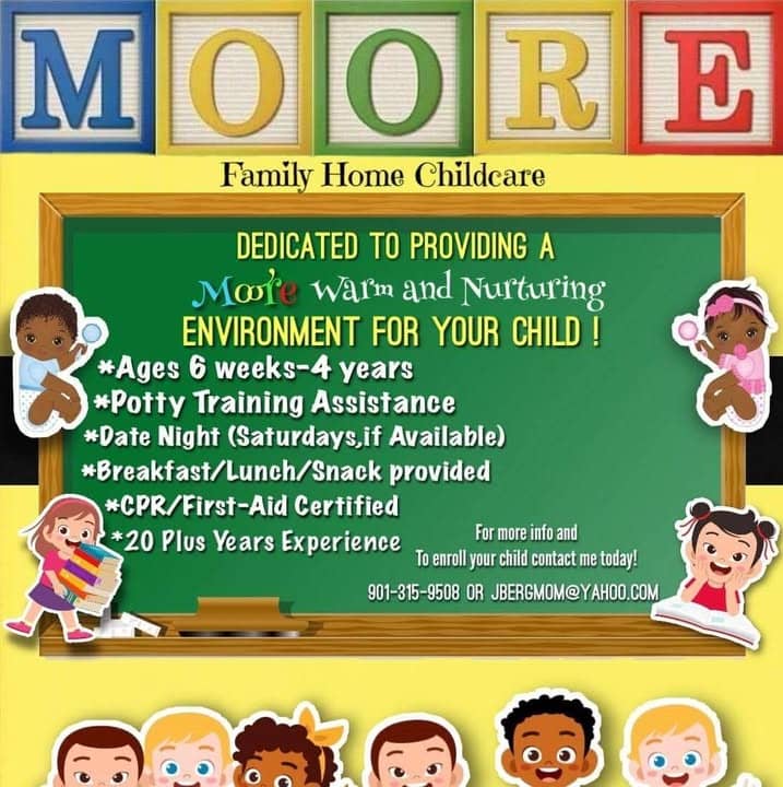 Moore Family Home ChildCare chalkboard flyer