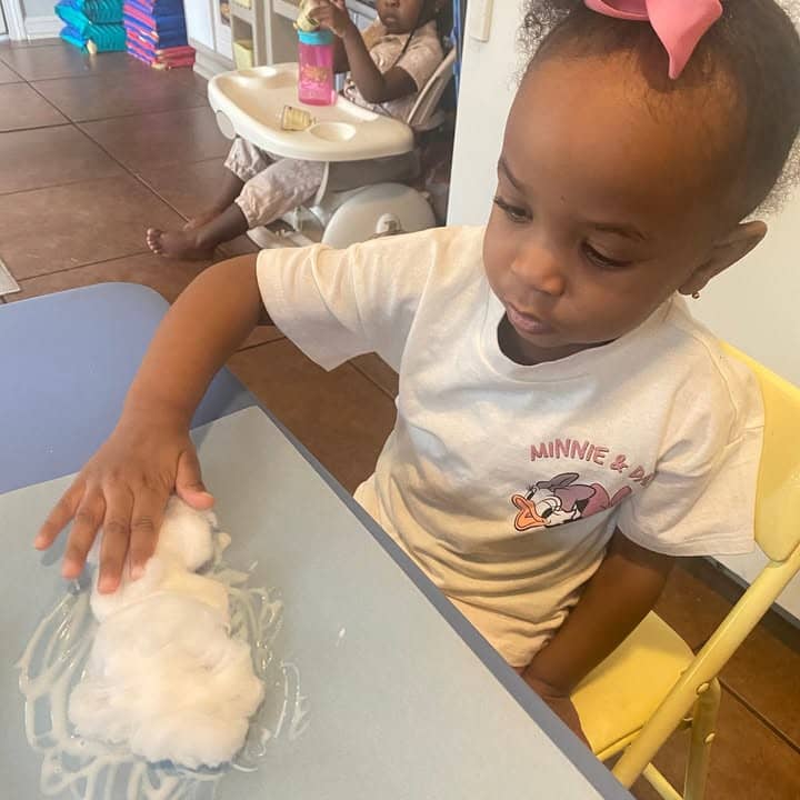 Sensory play with foam at the table